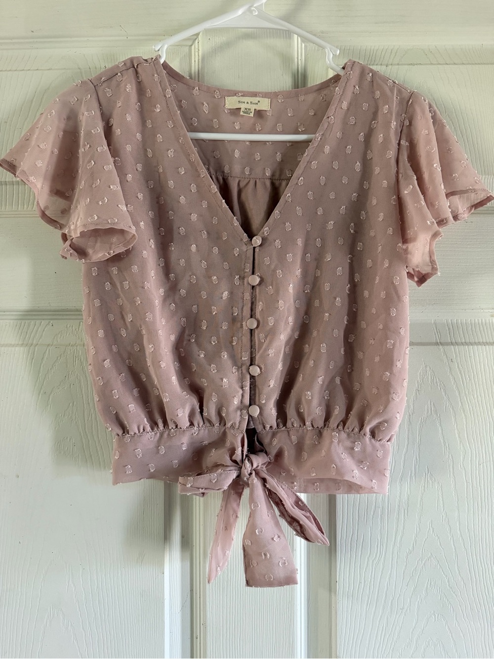 Dusty Rose Tie-Hem V-Neck Blouse